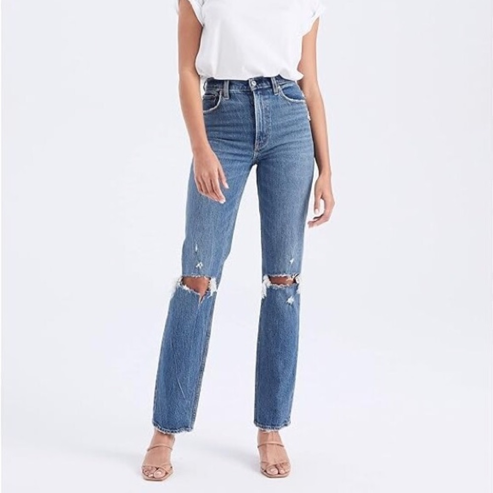 Abercrombie the 90s straight ultra high rise distressed jeans women's 29 or 8